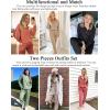 Ekouaer Pajamas Women’s Waffle Knit Sleepwear Long Sleeve Top with Pants Casual Pjs Loungewear Set S-XXL(Caramel)