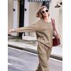 Ekouaer Pajamas Women’s Waffle Knit Sleepwear Long Sleeve Top with Pants Casual Pjs Loungewear Set S-XXL(Khaki)