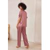 Ekouaer Satin Pajama Set Womens Silk Short Sleeve V Neck Shirt with Long Pant Soft Loungewear Pjs Set(Purplish Red)