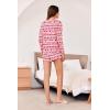 Ekouaer Waffle Knit Pajama Sets for Women Solid Lounge Sets Long Sleeve Top and Shorts Pjs S-XXL(Red Heart)