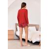 Ekouaer Waffle Knit Pajama Sets for Women Solid Lounge Sets Long Sleeve Top and Shorts Pjs S-XXL(Red and Black Plaid)