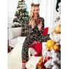 Ekouaer Women Satin Silk Pajamas Classic Long Sleeve Button Down Pjs Set Soft Loungewear(Christmas Tree-black)