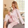 Ekouaer Women Satin Silk Pajamas Classic Long Sleeve Button Down Pjs Set Soft Loungewear(Leopard Pink)