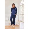 Ekouaer Women Satin Silk Pajamas Classic Long Sleeve Button Down Pjs Set Soft Loungewear(Navy Blue)