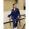 Ekouaer Women Satin Silk Pajamas Classic Long Sleeve Button Down Pjs Set Soft Loungewear(Navy Blue)
