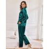 Ekouaer Women Satin Silk Pajamas Classic Long Sleeve Button Down Pjs Set Soft Loungewear(Peacock Green)