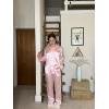 Ekouaer Women Satin Silk Pajamas Classic Long Sleeve Button Down Pjs Set Soft Loungewear(Pink)