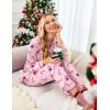Ekouaer Women Satin Silk Pajamas Classic Long Sleeve Button Down Pjs Set Soft Loungewear(Pink Christmas)