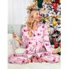 Ekouaer Women Satin Silk Pajamas Classic Long Sleeve Button Down Pjs Set Soft Loungewear(Pink Christmas)