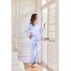 Ekouaer Women Satin Silk Pajamas Classic Long Sleeve Button Down Pjs Set Soft Loungewear(Striped Blue)