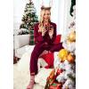 Ekouaer Women Satin Silk Pajamas Classic Long Sleeve Button Down Pjs Set Soft Loungewear(Wine Red)