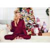 Ekouaer Women Satin Silk Pajamas Classic Long Sleeve Button Down Pjs Set Soft Loungewear(Wine Red)