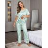 Ekouaer Womens Silk Pajamas Set Print Satin PJs Set Two Piece Pj Sets Sleepwear Loungewear Short Sleeve Lounge Set(Aqua Green)