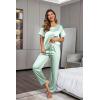 Ekouaer Womens Silk Pajamas Set Print Satin PJs Set Two Piece Pj Sets Sleepwear Loungewear Short Sleeve Lounge Set(Aqua Green)