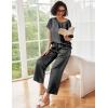Ekouaer Womens Silk Pajamas Set Print Satin PJs Set Two Piece Pj Sets Sleepwear Loungewear Short Sleeve Lounge Set(Black)