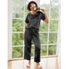 Ekouaer Womens Silk Pajamas Set Print Satin PJs Set Two Piece Pj Sets Sleepwear Loungewear Short Sleeve Lounge Set(Black)