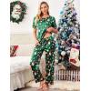 Ekouaer Womens Silk Pajamas Set Print Satin PJs Set Two Piece Pj Sets Sleepwear Loungewear Short Sleeve Lounge Set(Green Christmas)
