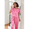 Ekouaer Womens Silk Pajamas Set Print Satin PJs Set Two Piece Pj Sets Sleepwear Loungewear Short Sleeve Lounge Set(Hot Pink Leopard)
