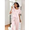 Ekouaer Womens Silk Pajamas Set Print Satin PJs Set Two Piece Pj Sets Sleepwear Loungewear Short Sleeve Lounge Set(Pink Stripe-wide Stripes)