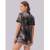 Ekouaer Womens Silk Satin Pajama Set Print Short Sleeve Sleepwear Button Down Pjs Shorts Set Loungewear(Grey Cow)