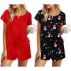 Ekouaer 2 Pack Womens Pajama Sets Short Sleeve Sleepwear Soft Crew Neck Pj Shorts Set Printed Loungewear Set S-XXL(Red/Christmas Print)