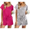 Ekouaer 2 Pack Womens Pajama Sets Short Sleeve Sleepwear Soft Crew Neck Pj Shorts Set Printed Loungewear Set S-XXL(Star Print/Rosy)