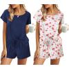 Ekouaer 2 Pack Womens Pajama Sets Short Sleeve Sleepwear Soft Crew Neck Pj Shorts Set Printed Loungewear Set S-XXL(White Floral Print/Navy)