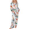 Ekouaer Silk Pajamas for Women Button Down Satin Pj Set Soft Long Sleeve 2 Piece Sleepwear Loungewear S-XXL(Blue Cat Print)
