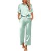 Ekouaer Womens Silk Pajamas Set Print Satin PJs Set Two Piece Pj Sets Sleepwear Loungewear Short Sleeve Lounge Set(Aqua Green)