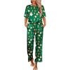 Ekouaer Womens Silk Pajamas Set Print Satin PJs Set Two Piece Pj Sets Sleepwear Loungewear Short Sleeve Lounge Set(Green Christmas)