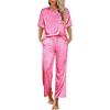 Ekouaer Womens Silk Pajamas Set Print Satin PJs Set Two Piece Pj Sets Sleepwear Loungewear Short Sleeve Lounge Set(Hot Pink Leopard)