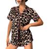 Ekouaer Womens Silk Satin Pajama Set Print Short Sleeve Sleepwear Button Down Pjs Shorts Set Loungewear(A-brown Leopard 2)