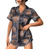 Ekouaer Womens Silk Satin Pajama Set Print Short Sleeve Sleepwear Button Down Pjs Shorts Set Loungewear(Grey Cow)