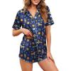 Ekouaer Womens Silk Satin Pajamas Set Short Sleeve Sleepwear Button Down Loungewear 2 Piece Pjs Shorts Set S-5X Plus Size(Tiger/Moon/Star Navy Print)