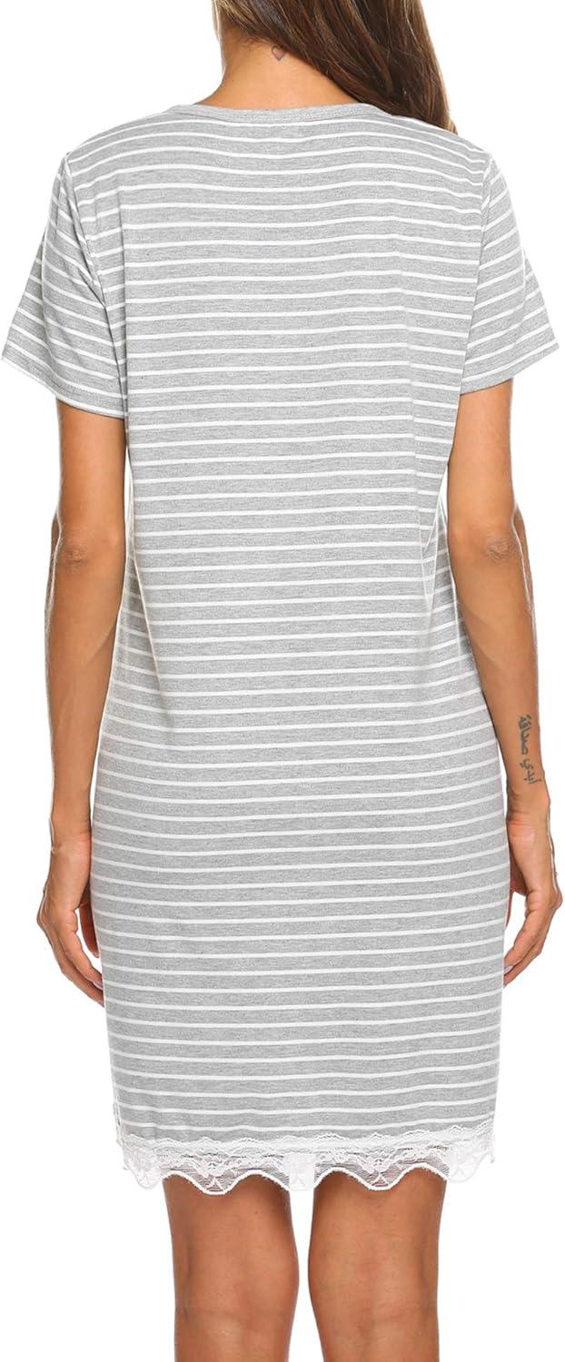 imageEkouaer Women Striped Nightgowns Button Down Sleepshirts Short Sleeves Nightshirts01 Aagrey Striped