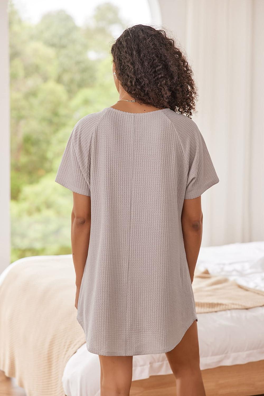 imageEkouaer Womens TShirt Nightgown Waffle Knit Short Sleeve Sleepshirts Comfy Casual Cover UpsLight Curry