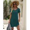 Ekouaer Cotton Nightgowns for Women Soft Sleep Shirt with Pocket Short Sleeve Crewneck Nightshirts S-XXL(Blue Green)