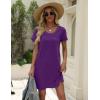 Ekouaer Cotton Nightgowns for Women Soft Sleep Shirt with Pocket Short Sleeve Crewneck Nightshirts S-XXL(Purple)