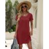 Ekouaer Cotton Nightgowns for Women Soft Sleep Shirt with Pocket Short Sleeve Crewneck Nightshirts S-XXL(Wine Red)