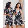 Ekouaer Nightgowns for Women 2 Pack Button Down Sleep Shirts Short Sleeve Night Shirts V Neck Sleepwear Soft Pajama Dress(Black/Black Flower)