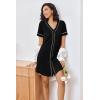Ekouaer Nightgowns for Women 2 Pack Button Down Sleep Shirts Short Sleeve Night Shirts V Neck Sleepwear Soft Pajama Dress(Black/Grey Flower)