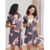 Ekouaer Nightgowns for Women 2 Pack Button Down Sleep Shirts Short Sleeve Night Shirts V Neck Sleepwear Soft Pajama Dress(Black/Grey Flower)
