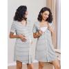 Ekouaer Nightgowns for Women 2 Pack Button Down Sleep Shirts Short Sleeve Night Shirts V Neck Sleepwear Soft Pajama Dress(Black/Grey Stripe)