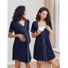 Ekouaer Nightgowns for Women 2 Pack Button Down Sleep Shirts Short Sleeve Night Shirts V Neck Sleepwear Soft Pajama Dress(Black/Navy Blue)