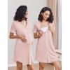 Ekouaer Nightgowns for Women 2 Pack Button Down Sleep Shirts Short Sleeve Night Shirts V Neck Sleepwear Soft Pajama Dress(Black/Pink)