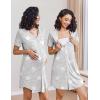 Ekouaer Nightgowns for Women 2 Pack Button Down Sleep Shirts Short Sleeve Night Shirts V Neck Sleepwear Soft Pajama Dress(Black/Stars)