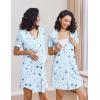 Ekouaer Nightgowns for Women 2 Pack Button Down Sleep Shirts Short Sleeve Night Shirts V Neck Sleepwear Soft Pajama Dress(Navy Blue/Moon)