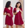 Ekouaer Nightgowns for Women 2 Pack Button Down Sleep Shirts Short Sleeve Night Shirts V Neck Sleepwear Soft Pajama Dress(Navy Blue/Wine Red)