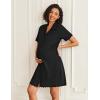 Ekouaer Nightgowns for Women Button Down Night Gowns Short Sleeve Sleep Shirts V Neck Night Shirts Soft Sleepwear(Black)