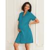 Ekouaer Nightgowns for Women Button Down Night Gowns Short Sleeve Sleep Shirts V Neck Night Shirts Soft Sleepwear(Blue Green)
